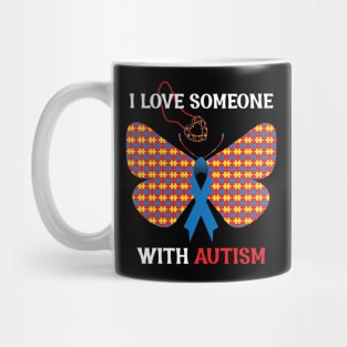 I Love Someone With Autism Puzzle Butterfly Ribbon Heart Mug